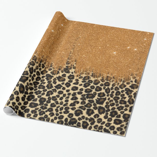 Papel De Presente Impressão do leopardo com curso Dourado da escova (Desenrolado)
