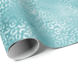 Papel De Presente Impressão do Leopardo de Gelam de Turquesa de Azul