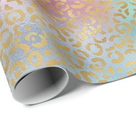 Papel De Presente Impressão do Leopardo Dourado Rosa Aqua        