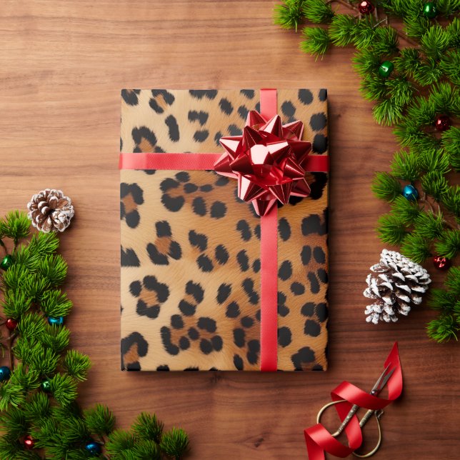 Papel De Presente Impressão do Leopardo Preto-Castanho (Presente de Natal)