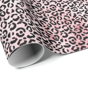 Papel De Presente Impressão do Leopardo Preto Rosa Menor