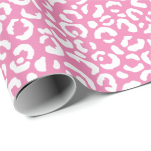 Papel De Presente Impressão do Leopardo Rosa Branco Brilhante