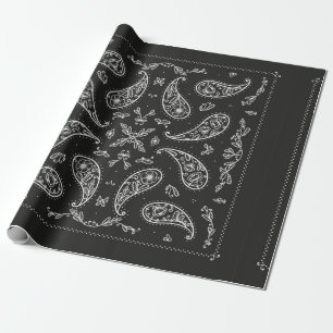 Papel De Presente Impressão do Ornamento de Paisley Bandana, preto e