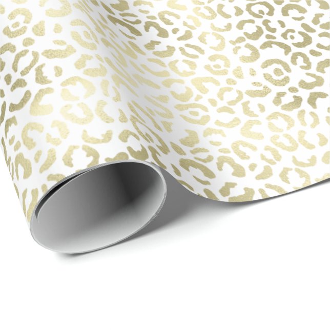 Papel De Presente Impressão Dourada de Leopardo de Glama Branco (Ponta do rolo)