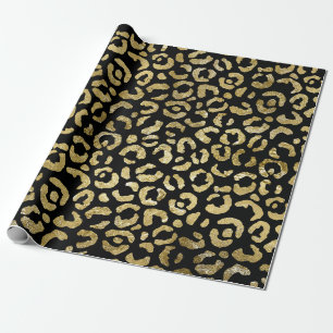 Papel De Presente Impressão Dourada de Leopardo Preto Luxurista Glam