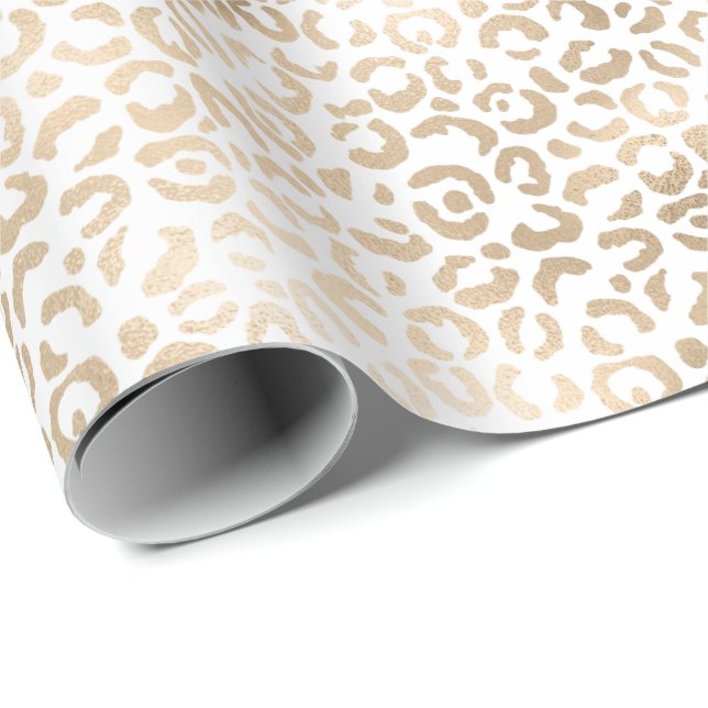 Papel De Presente Impressão Dourada do Leopardo Branco de Bronze (Ponta do rolo)