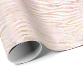 Papel De Presente Impressão Dourada Zebra com Glama Rosa Esbranquiça