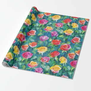 Papel De Presente Impressão em aquarela de roseira de jardim florido