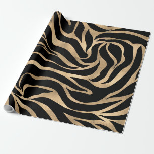 Papel De Presente Impressão em Black Zebra Dourada Metálica Elegante