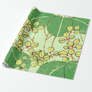 Papel De Presente Impressão em xilogravura de folha verde botânica j