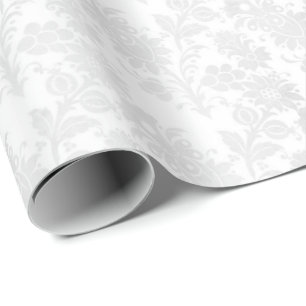 Papel De Presente Impressão Floral bonito Damasco Branco