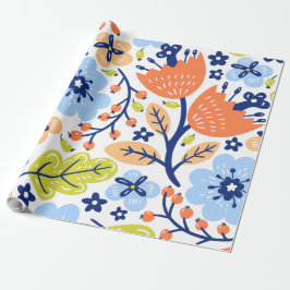 Papel De Presente Impressão Floral de Aquarela na Folhagem Verde Lar