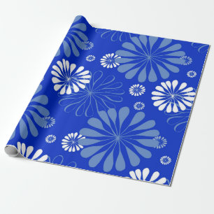 Papel De Presente Impressão Floral Moderno Azul