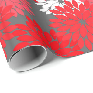 Papel De Presente Impressão floral moderno do quimono, vermelho e