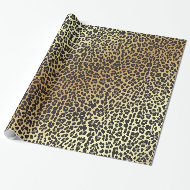 Papel De Presente Impressão Glam do leopardo e folha Dourado do (Desenrolado)