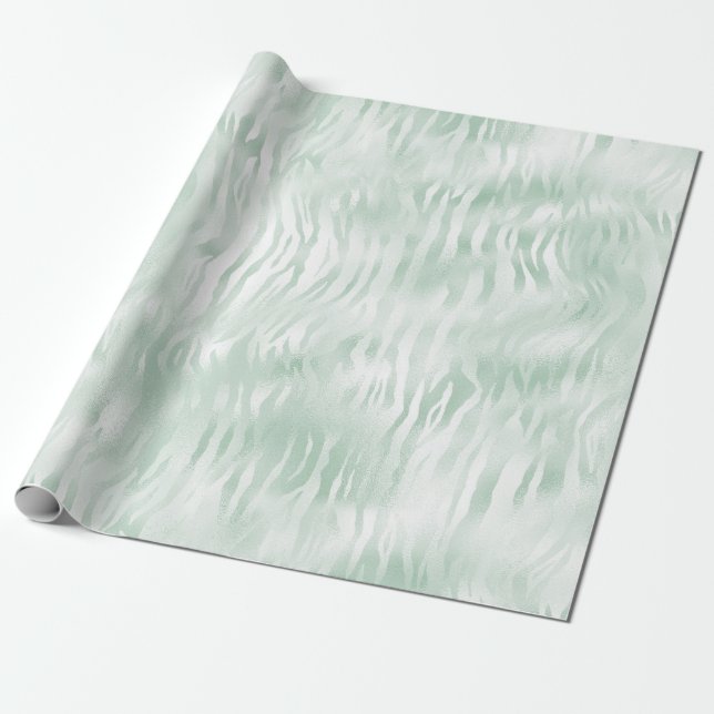 Papel De Presente Impressão Glam Mint Zebra (Desenrolado)