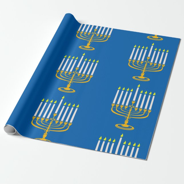 Papel De Presente impressão judeu menorah amarela hanukkah (Desenrolado)