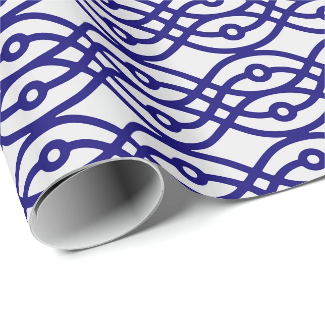 Papel De Presente Impressão Kimono, cinza prateada e azul marinho (Ponta do rolo)