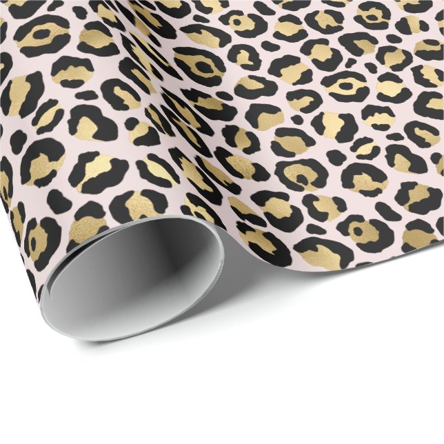 Papel De Presente Impressão Leopard Blush Dourada de Grelha Menina (Ponta do rolo)