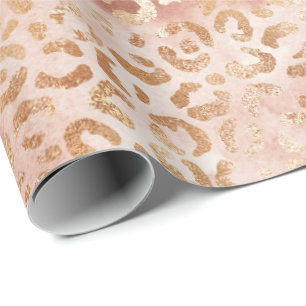 Papel De Presente Impressão Leopardo Branco Rosa Peach