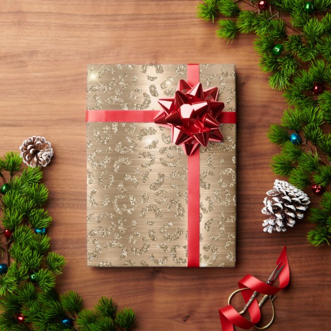 Papel De Presente Impressão Leopardo com Glitter Dourada (Presente de Natal)