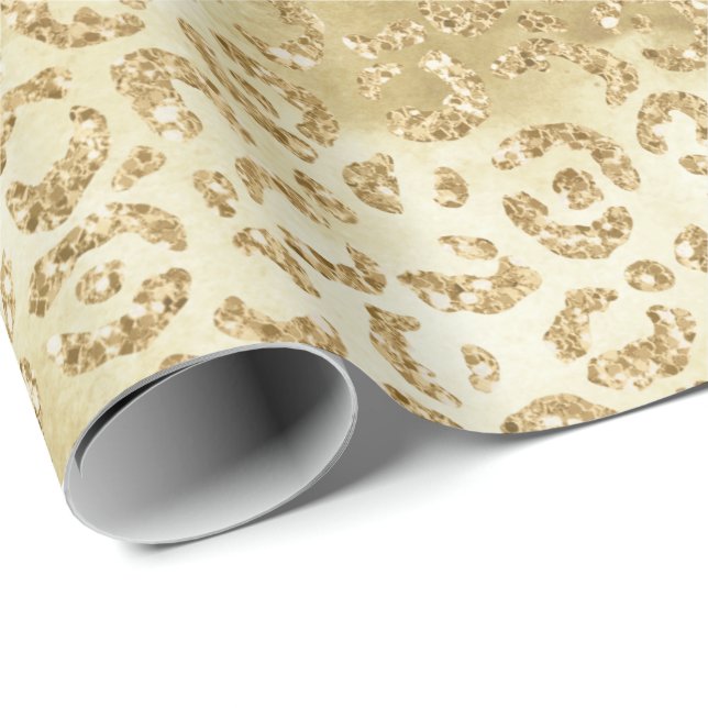 Papel De Presente Impressão Leopardo com Glitter Dourada (Ponta do rolo)