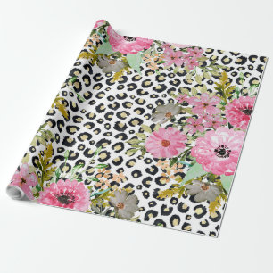Papel De Presente Impressão Leopardo Elegante e Design Floral