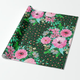 Papel De Presente Impressão Leopardo Elegante e design verde-rosa