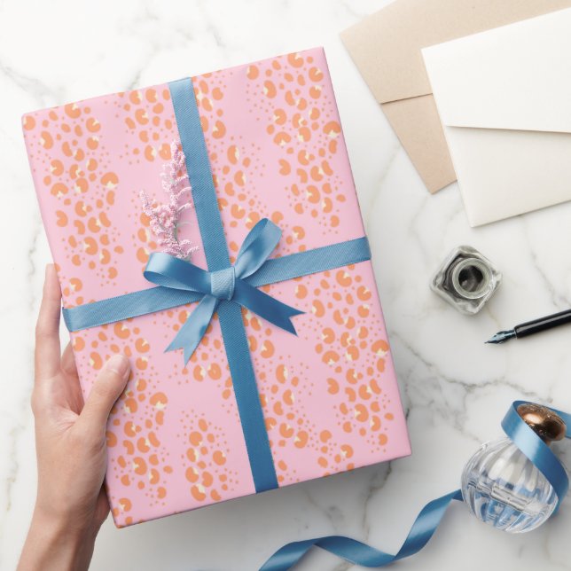 Papel De Presente Impressão Leopardo Exótica a Rosa e Laranja Pastad (Presentear)