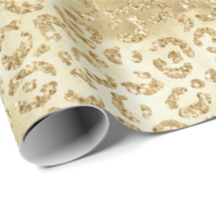Papel De Presente Impressão Leopardo Glitter Dourada     