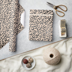 Papel De Presente Impressão Leopardo Preto e Creme