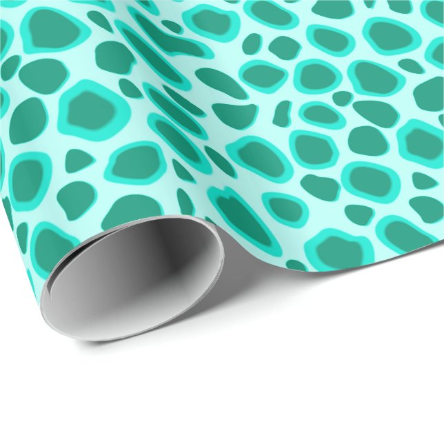 Papel De Presente Impressão Leopardo - Turquesa e Aqua (Ponta do rolo)