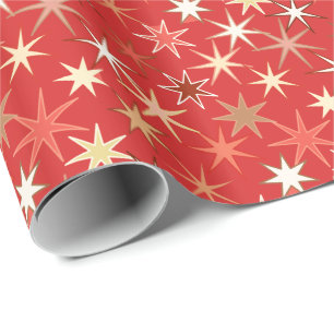 Papel De Presente Impressão Moderna de Estrela Explosiva, Laranja Ma