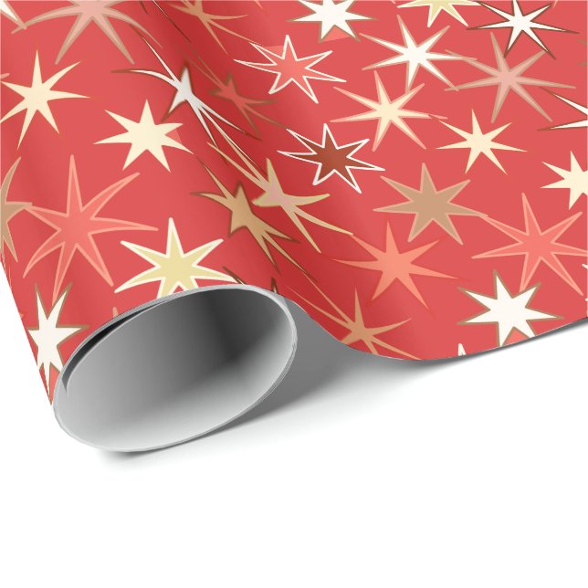 Papel De Presente Impressão Moderna de Estrela Explosiva, Laranja Ma (Ponta do rolo)