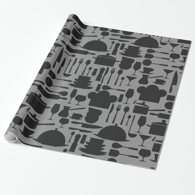 Papel De Presente Impressão preto & cinzento do dispositivo da (Desenrolado)