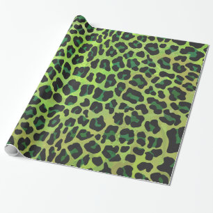 Papel De Presente Impressão Preto-Leopardo e Verde