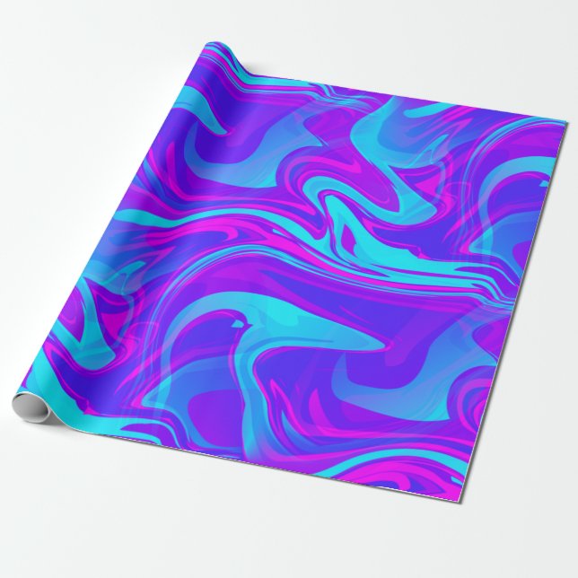 Papel De Presente impressão púrpura azul-púrpura de espiral trippy (Desenrolado)