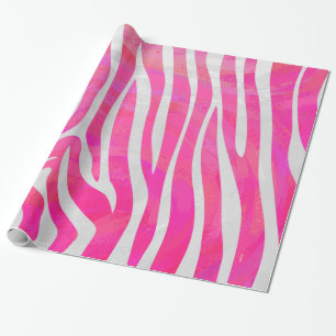 Papel De Presente Impressão quente de rosa da zebra e branco