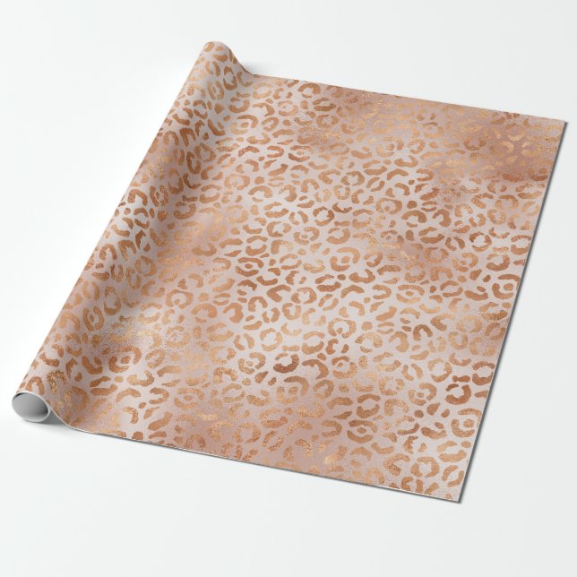 Papel De Presente Impressão Rosa de Pêssego Leopardo (Desenrolado)