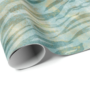 Papel De Presente Impressão Teal Dourada Zebra