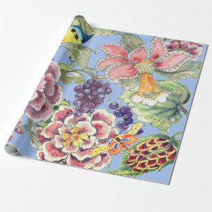 Papel De Presente Impressão Tropical Floral Azul Grande Bonito