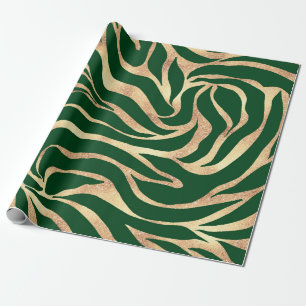 Papel De Presente Impressão verde Elegante Dourada de Zebra