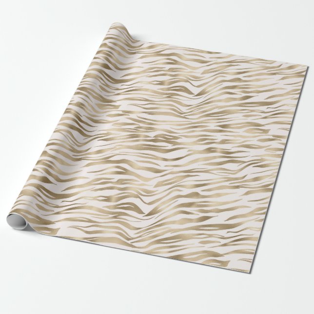 Papel De Presente Impressão Zebra Dourada (Desenrolado)
