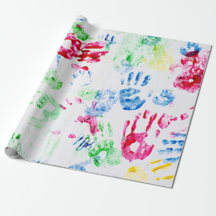 Papel De Presente impressões coloridos de mãos juvenis