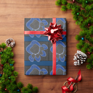 Papel De Presente Impressões de pata (azul a preto)