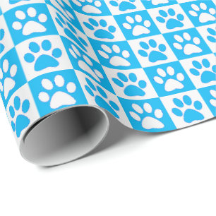 Papel De Presente Impressões de Pata de Cachorro aqua e branco