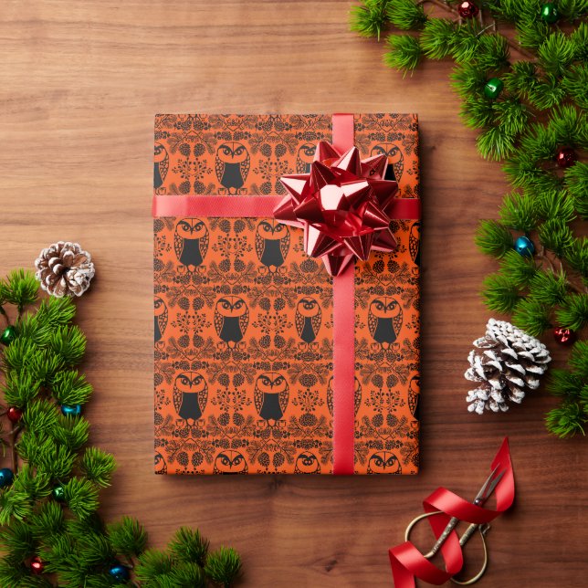 Papel De Presente Impressões Folk Art Owl (Presente de Natal)