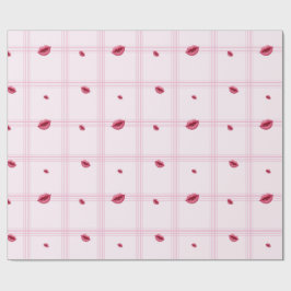Papel De Presente Impressões Labiais Rosas em Xadrez. Dia dos Namora