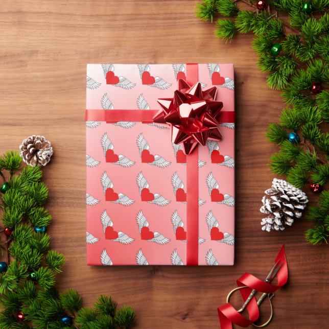 Papel De Presente Inclinação de Corações Voadores (Presente de Natal)
