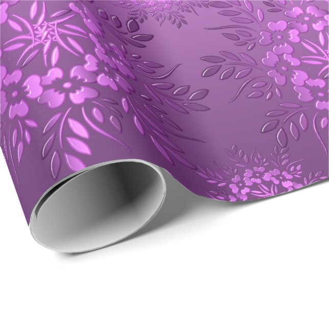 Papel De Presente Inclinação roxo floral retro (Ponta do rolo)